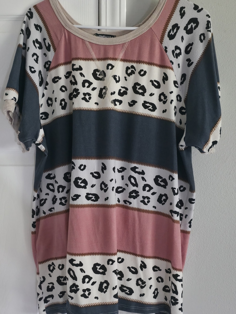 HEIMISH USA Leopard & Stripe Top in Rose, Dusty Blue & Cream